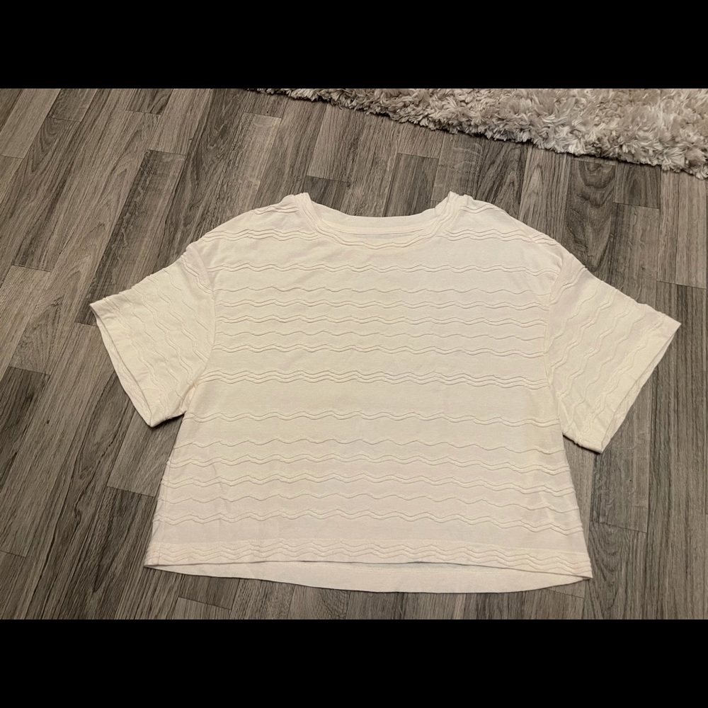 Madewell Cream Cropped T-Shirt with Ruffle Stripes
